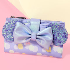 minnie mouse exclusive iridescent all-over print sequin ear flap wallet