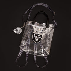 nfl las vegas raiders clear convertible backpack & tote crossbody stadium bag
