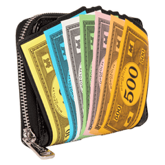 monopoly 90th anniversary money glitter zip around wallet