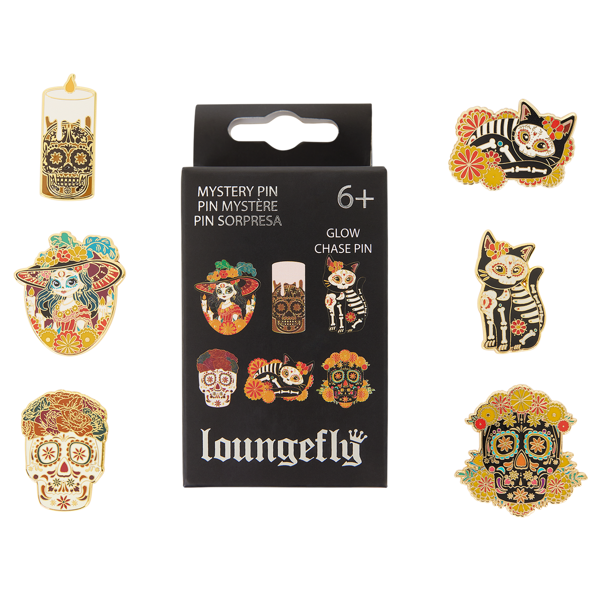 loungefly día de los muertos glow mystery box pin