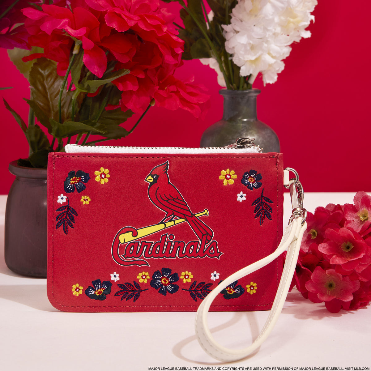 mlb st. louis cardinals floral card holder wristlet clutch
