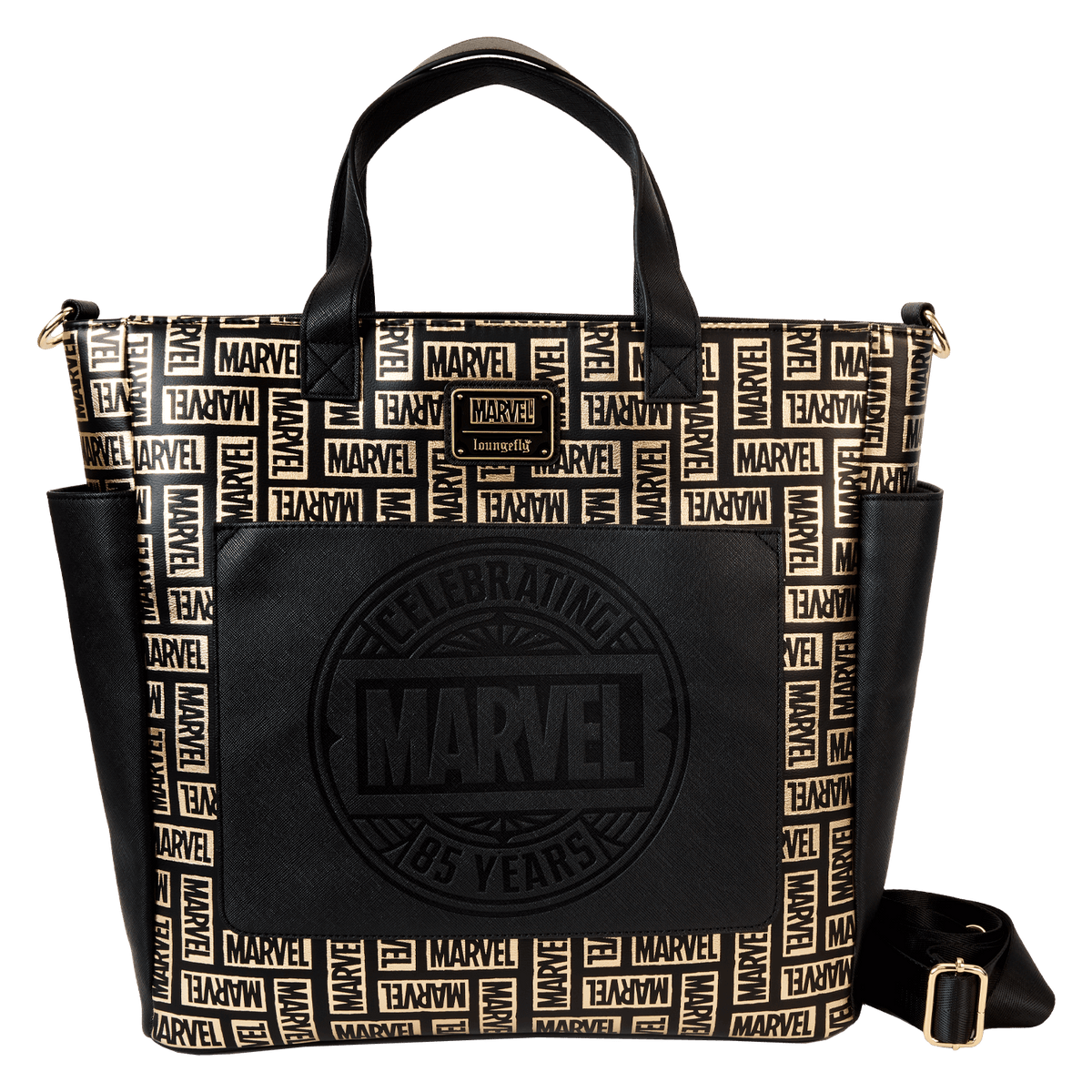 marvel 85th anniversary all-over print logo convertible backpack & tote crossbody bag