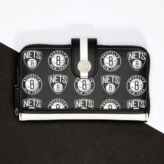 nba brooklyn nets logo zip around wallet
