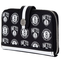 nba brooklyn nets logo zip around wallet