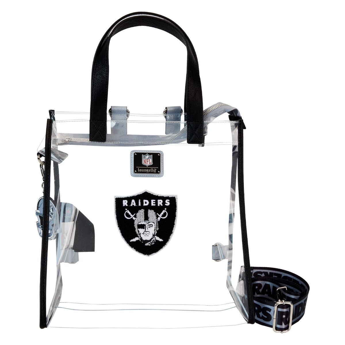 nfl las vegas raiders clear convertible backpack & tote crossbody stadium bag