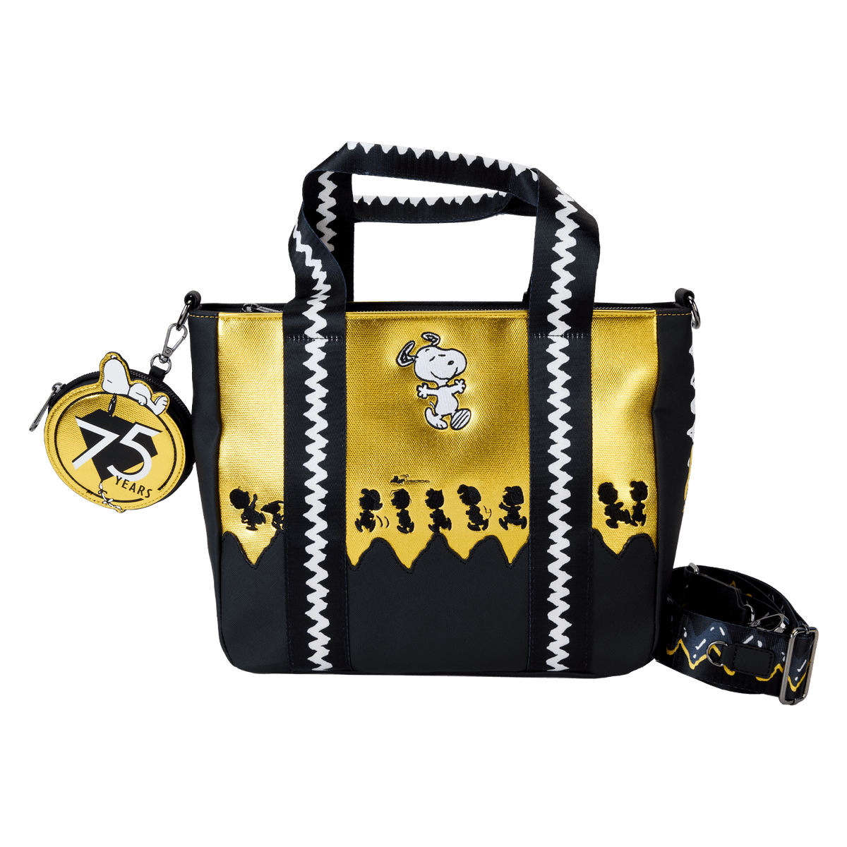 peanuts 75th anniversary snoopy & gang tote crossbody bag with coin bag