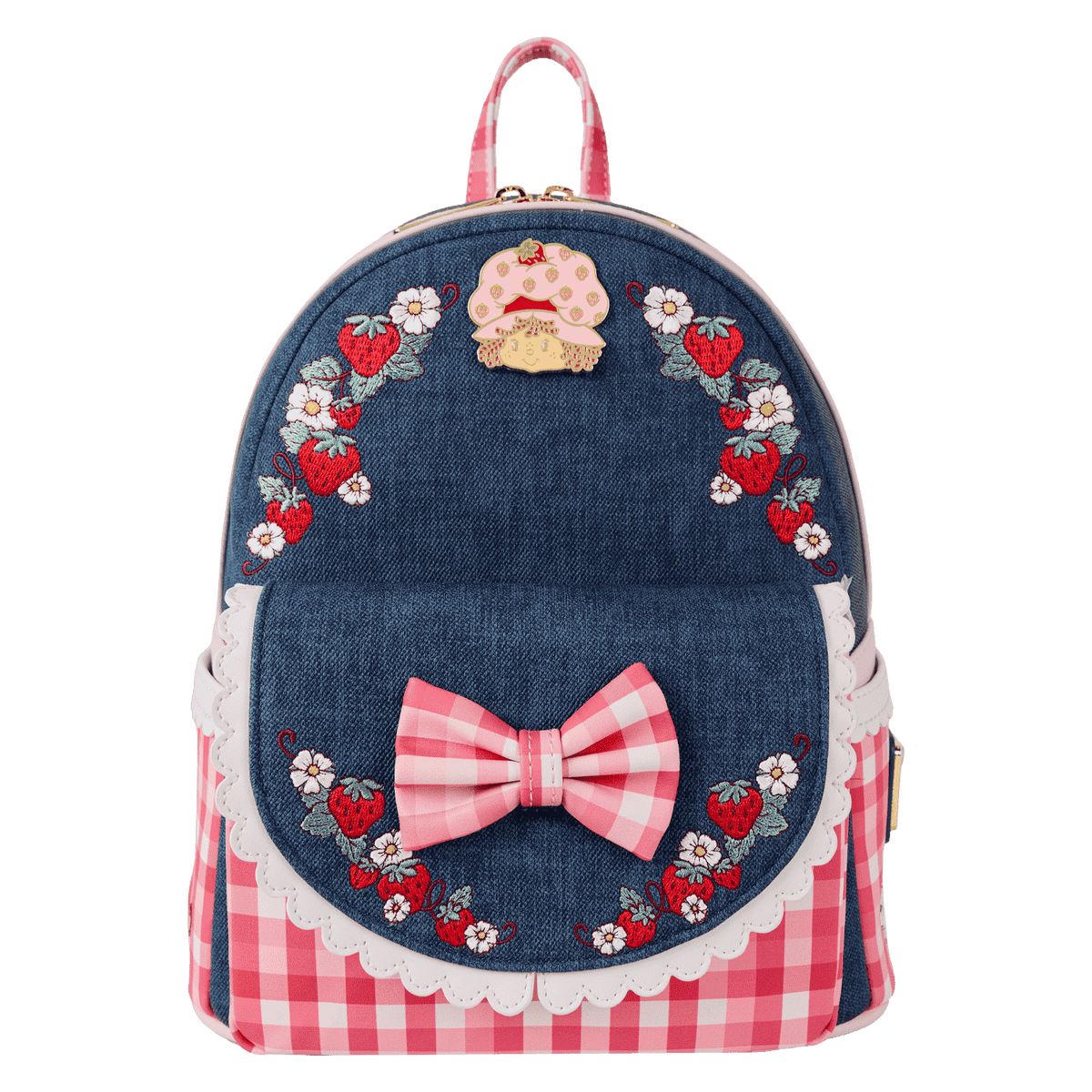 strawberry shortcake denim gingham mini backpack
