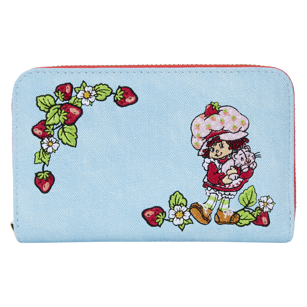 strawberry shortcake denim zip around wallet