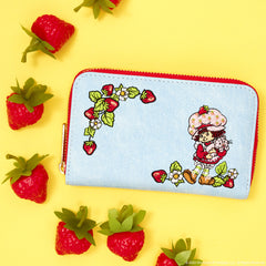 strawberry shortcake denim zip around wallet