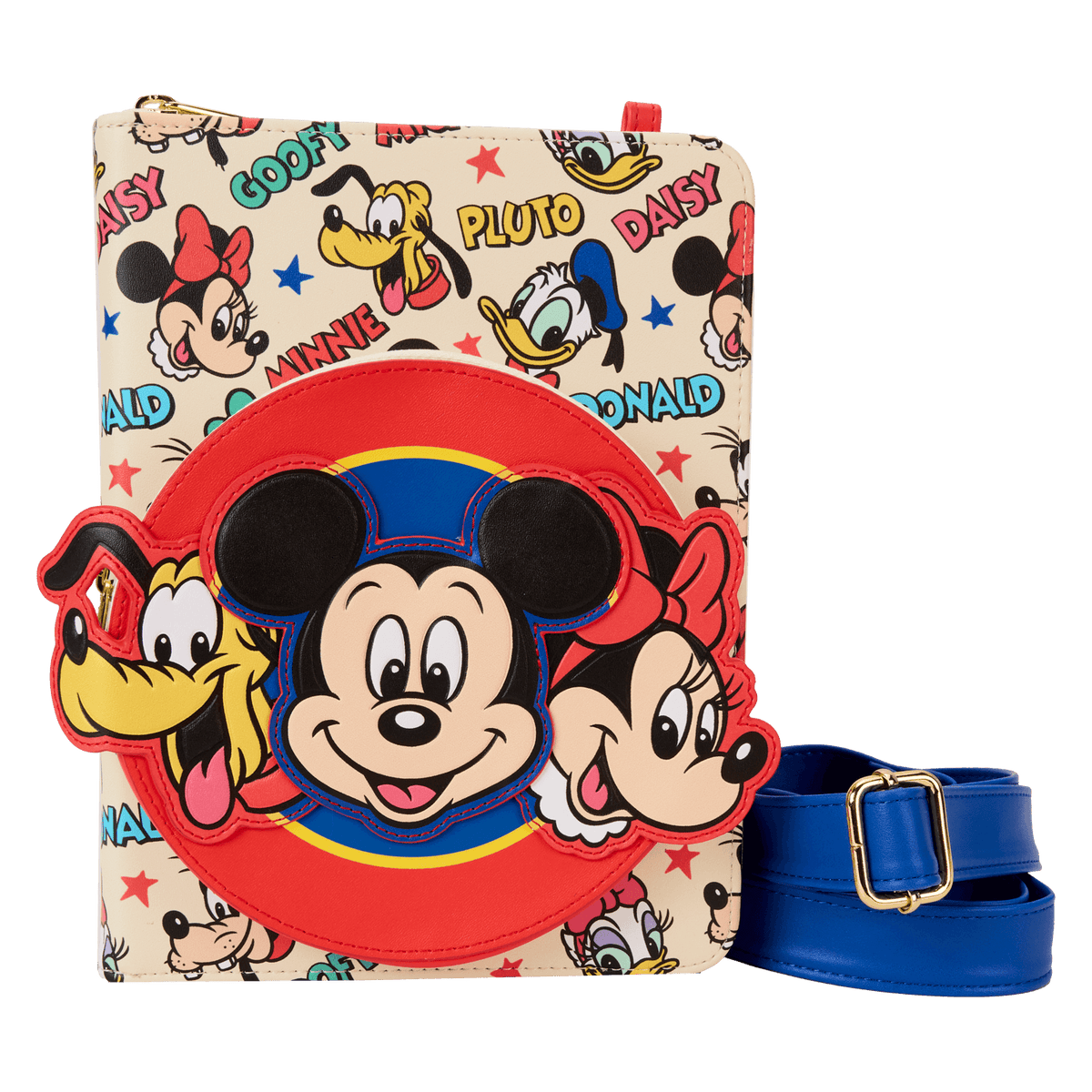 mickey & friends classic all-over print refillable stationery zip around crossbody journal
