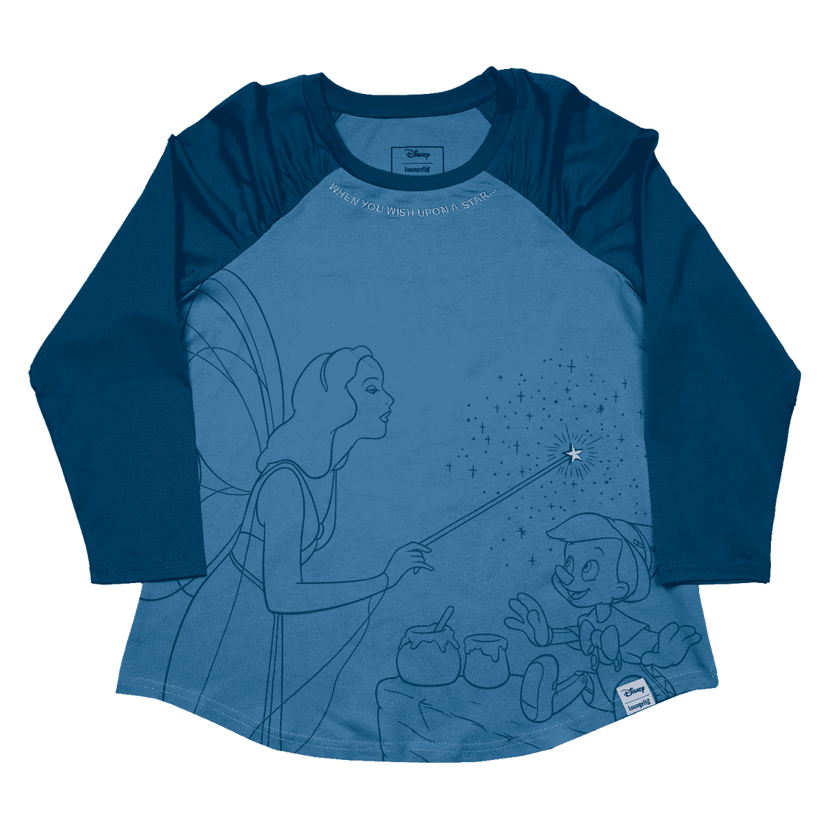 pinocchio blue fairy unisex raglan tee