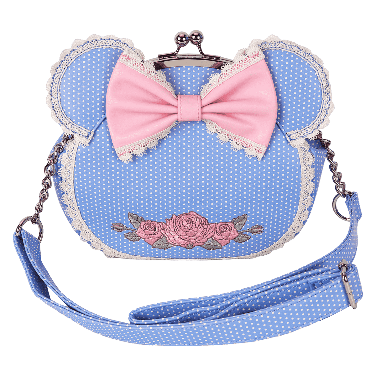 minnie mouse floral and lace kisslock crossbody bag