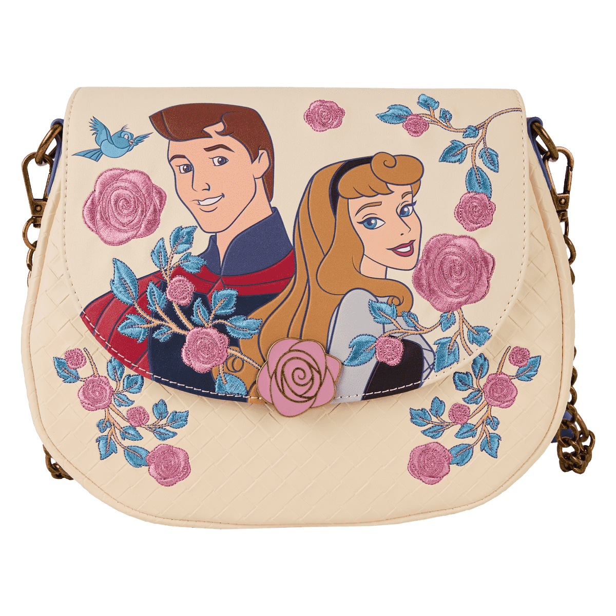 sleeping beauty princess aurora & prince phillip floral crossbody bag