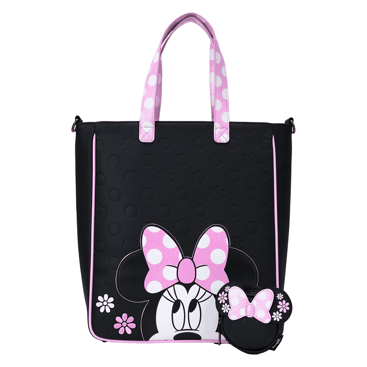 minnie mouse floral rock the dots tote crossbody bag with coin bag