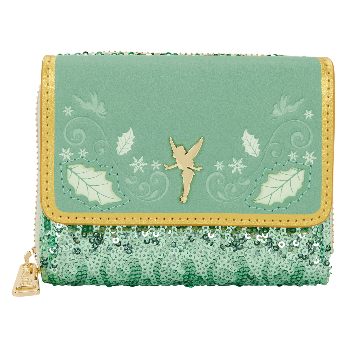 peter pan tinker bell holiday sequin tri-fold wallet